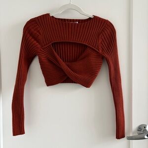 Rust Colored Ribbed Knit Sweater